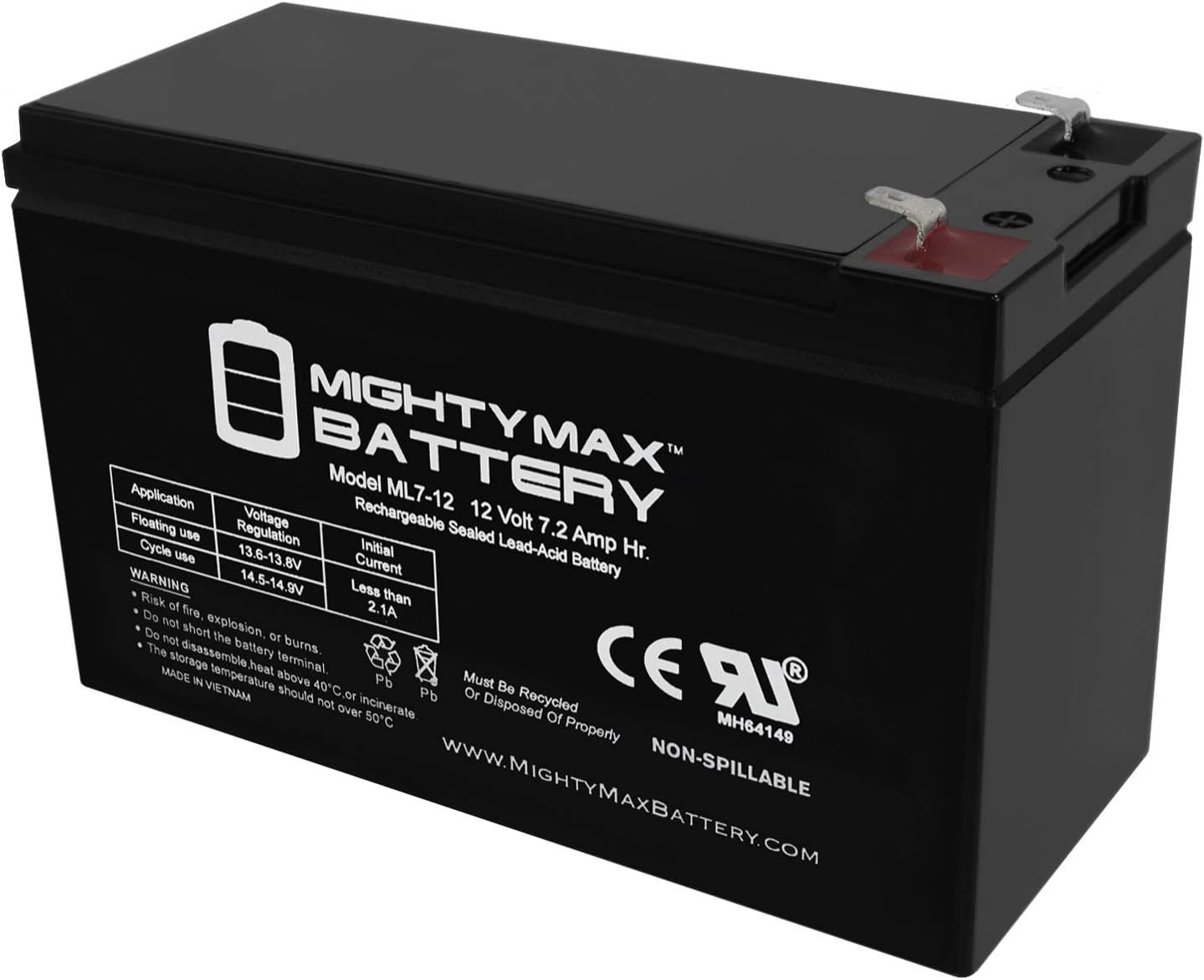 Mighty Max 12V 7Ah Replacement Battery - 12V 7Ah Sealed Lead Acid Battery